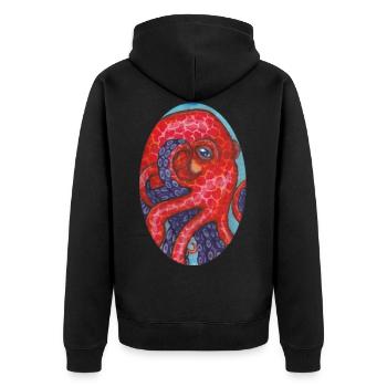 Krake - Unisex Premium Bio Zip Hoodie - Schwarz - Hinten - Nico (187cm)