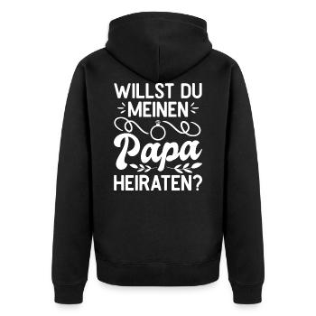 Willst du meinen Papa heiraten? Antrag Heirat Ehe - Unisex Premium Bio Zip Hoodie - Schwarz - Hinten - Nico (187cm)