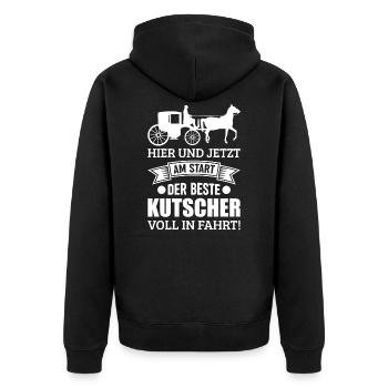 Kutsche Kutscher Spruch - Unisex Premium Bio Zip Hoodie - Schwarz - Hinten - Nico (187cm)