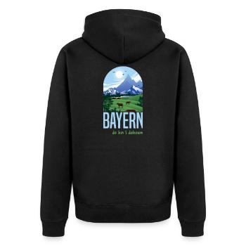 Bayern boarisch bayerischer Spruch - Unisex Premium Bio Zip Hoodie - Schwarz - Hinten - Nico (187cm)