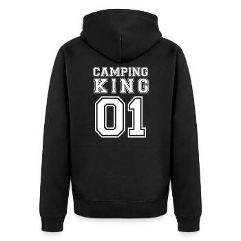Camping King 01 - Unisex Premium Bio Zip Hoodie - Schwarz - Hinten - Nico (187cm)
