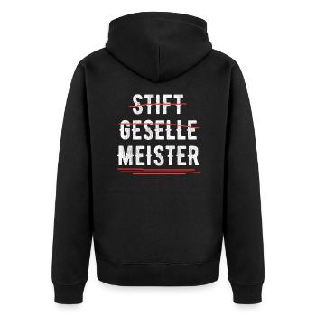 Meister Meisterprüfung Meisterschule - Unisex Premium Bio Zip Hoodie - Schwarz - Hinten - Nico (187cm)
