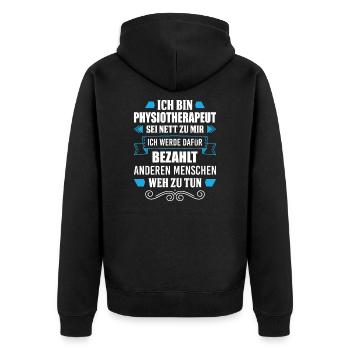 Physiotherapeut Physio - Unisex Premium Bio Zip Hoodie - Schwarz - Hinten - Nico (187cm)