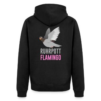 Ruhrpott Flamingo - Unisex Premium Bio Zip Hoodie - Schwarz - Hinten - Nico (187cm)