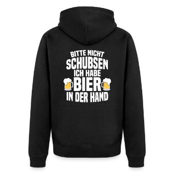 Bitte Nicht Schubsen Ich Habe Bier In Der Hand - Unisex Premium Bio Zip Hoodie - Schwarz - Hinten - Nico (187cm)