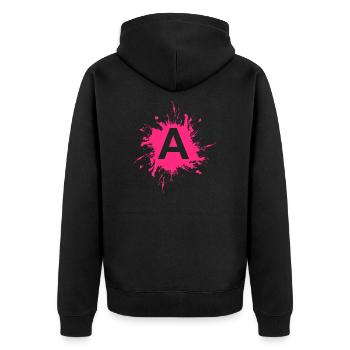 Team A Buchstabe A Anfangsbuchtabe Rosa - Unisex Premium Bio Zip Hoodie - Schwarz - Hinten - Nico (187cm)