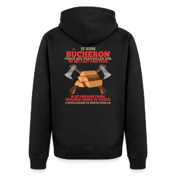 Bucheron Shirt • Travailler dur • Veste Bucheron - Veste à capuche bio Premium Unisexe - noir - Dos - Nico (187cm)