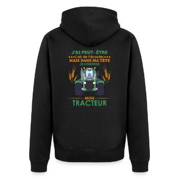 Agriculteur Shirt • Pilote de Tracteur • Cadeau - Veste à capuche bio Premium Unisexe - noir - Dos - Nico (187cm)
