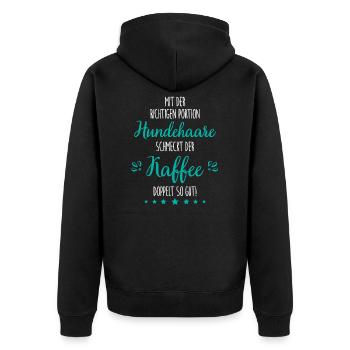 Hundehaare im Kaffee lustiger Spruch Hundehalter - Unisex Premium Bio Zip Hoodie - Schwarz - Hinten - Nico (187cm)