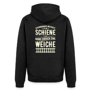 Eisenbahner - Unisex Premium Bio Zip Hoodie - Schwarz - Hinten - Nico (187cm)