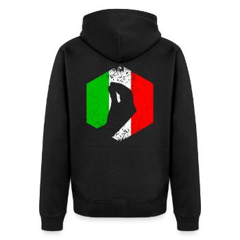 Italienische Flagge mit typischer Handgeste - Unisex Premium Bio Zip Hoodie - Schwarz - Hinten - Nico (187cm)