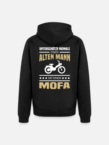 Alter Mann Mofa Moped - Unisex Premium Bio Zip Hoodie - Schwarz