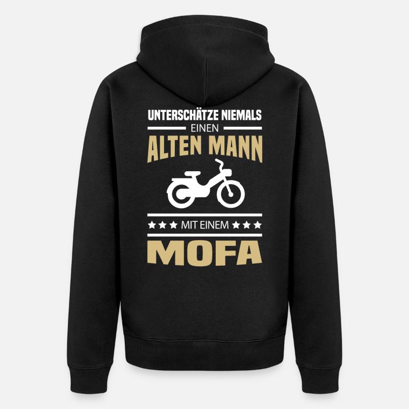 Alter Mann Mofa Moped - Unisex Premium Bio Zip Hoodie - Schwarz
