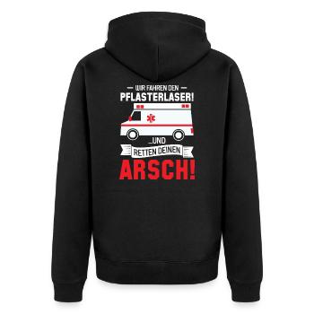 Rettungssanitäter Rettungsdienst Retter - Unisex Premium Bio Zip Hoodie - Schwarz - Hinten - Nico (187cm)