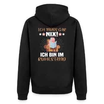 Rentner Rentnerin Pensionär - Unisex Premium Bio Zip Hoodie - Schwarz - Hinten - Nico (187cm)