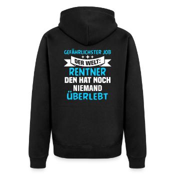 Rente Pensionär Ruhestand - Unisex Premium Bio Zip Hoodie - Schwarz - Hinten - Nico (187cm)