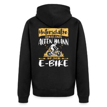 Unterschaetze Mann E Bike E-Bike Fahrrad - Unisex Premium Bio Zip Hoodie - Schwarz - Hinten - Nico (187cm)