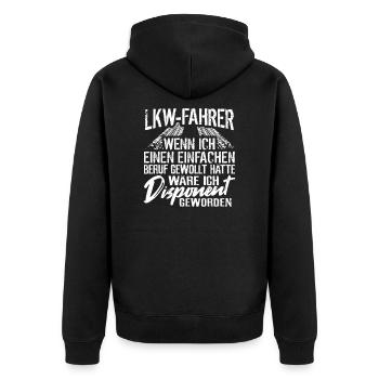 LKW-Fahrer Trucker Lastwagen - Unisex Premium Bio Zip Hoodie - Schwarz - Hinten - Nico (187cm)
