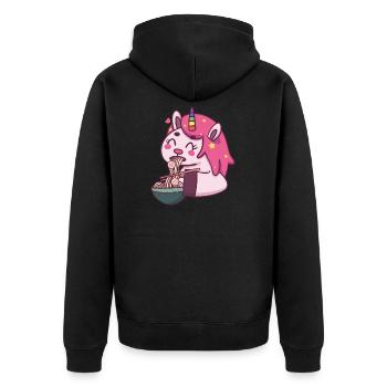 Niedliches Einhorn isst Ramen - Unisex Premium Bio Zip Hoodie - Schwarz - Hinten - Nico (187cm)