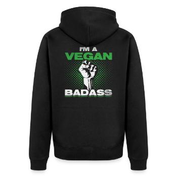 Vegan Veganer Veganerin - Unisex Premium Bio Zip Hoodie - Schwarz - Hinten - Nico (187cm)