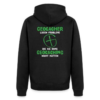 Geocaching Geocacher Schatzsuche - Unisex Premium Bio Zip Hoodie - Schwarz - Hinten - Nico (187cm)