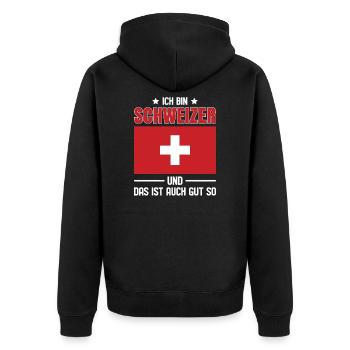 Schweizerdeutsch Schweizer Schweiz - Unisex Premium Bio Zip Hoodie - Schwarz - Hinten - Nico (187cm)