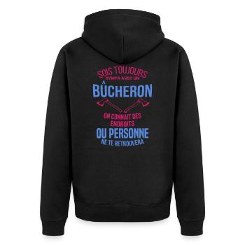Bûcheron Shirt • la hache • Veste Bucheron - Veste à capuche bio Premium Unisexe - noir - Dos - Nico (187cm)