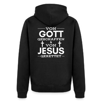 Gott Jesus Kirche - Unisex Premium Bio Zip Hoodie - Schwarz - Hinten - Nico (187cm)