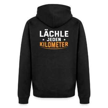 Läufer Laufen Joggen - Unisex Premium Bio Zip Hoodie - Schwarz - Hinten - Nico (187cm)