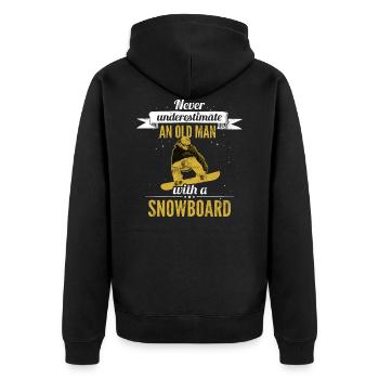 never underestimate an old man with a snowboard - Unisex Premium Organic Zip Hoodie - black - Back - Nico (187cm)