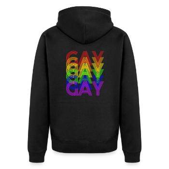 gay rainbow - Unisex Premium Bio Zip Hoodie - Schwarz - Hinten - Nico (187cm)