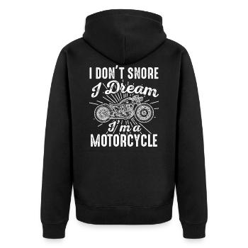I Don't Snore I Deam I'm A Motorcyclegeburtstagher - Unisex Premium Bio Zip Hoodie - Schwarz - Hinten - Nico (187cm)