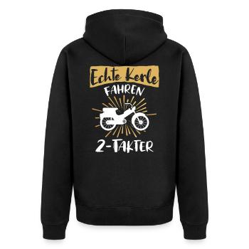 Zweitakter Moped Mofa Spruch - Unisex Premium Bio Zip Hoodie - Schwarz - Hinten - Nico (187cm)