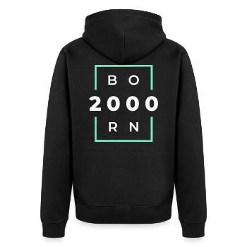 Born 2000 - Unisex Premium Bio Zip Hoodie - Schwarz - Hinten - Nico (187cm)