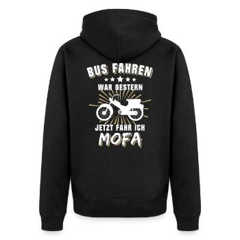 Mofa Führerschein Mofafahrer Mofaführerschein - Unisex Premium Bio Zip Hoodie - Schwarz - Hinten - Nico (187cm)