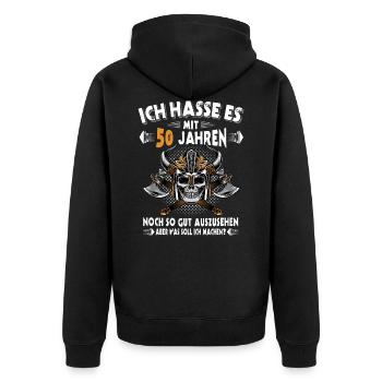 50. Geburtstag 50 Jahre Wikinger Totenkopf Schädel - Unisex Premium Bio Zip Hoodie - Schwarz - Hinten - Nico (187cm)