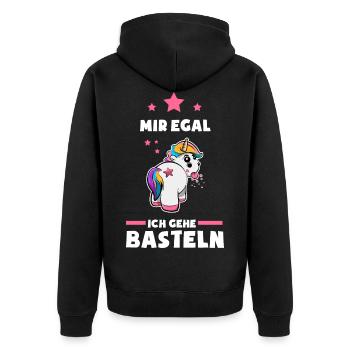 Einhorn Basteln Geschenk - Unisex Premium Bio Zip Hoodie - Schwarz - Hinten - Nico (187cm)