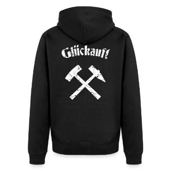 Glückauf - Unisex Premium Bio Zip Hoodie - Schwarz - Hinten - Nico (187cm)