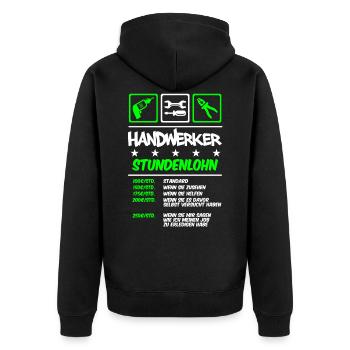 Handwerker Stundenlohn - Unisex Premium Bio Zip Hoodie - Schwarz - Hinten - Nico (187cm)
