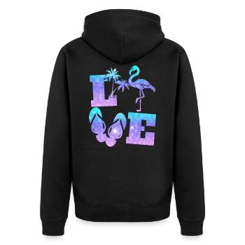 Liebe Flamingo - Unisex Premium Bio Zip Hoodie - Schwarz - Hinten - Nico (187cm)