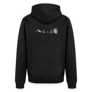 Herzschlag Berge und Bier Bierkrug Geschenk - Unisex Premium Bio Zip Hoodie - Schwarz - Hinten - Nico (187cm)