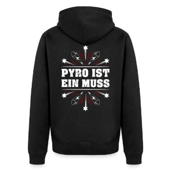 Pyro ist ein muss - Unisex Premium Bio Zip Hoodie - Schwarz - Hinten - Nico (187cm)