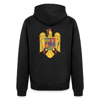 Rumänien Adler Wappen Geschenk - Unisex Premium Bio Zip Hoodie - Schwarz - Hinten - Nico (187cm)