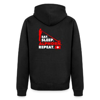 Schweiz Alphorn Musik - Unisex Premium Bio Zip Hoodie - Schwarz - Hinten - Nico (187cm)