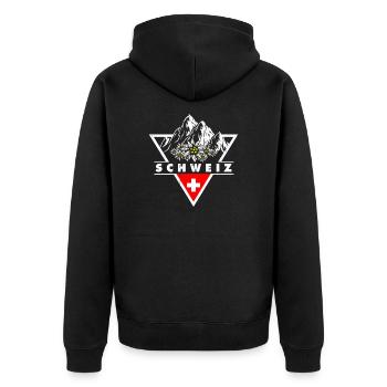 Schweiz Berge Suisse Geschenk - Unisex Premium Bio Zip Hoodie - Schwarz - Hinten - Nico (187cm)