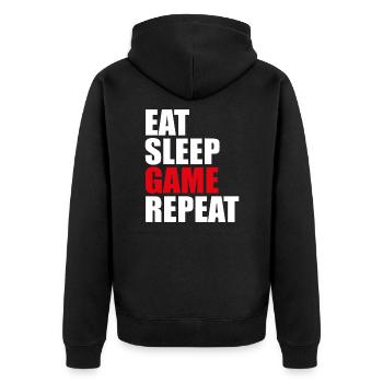 Eat Sleep Game Repeat - Unisex Premium Bio Zip Hoodie - Schwarz - Hinten - Nico (187cm)