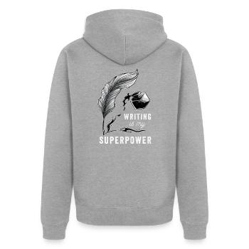 Schreiben Ist Mein Superpower Writer Geschenk - Unisex Premium Bio Zip Hoodie - Grau meliert - Hinten - Nico (187cm)