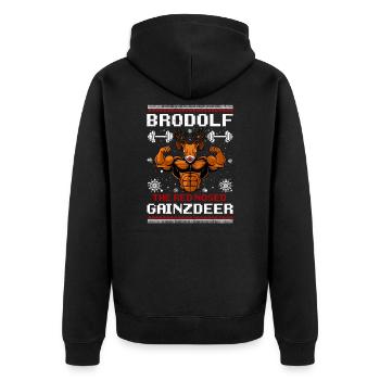 The Red Nose Gainzdeer Funny Xmas - Unisex Premium Bio Zip Hoodie - Schwarz - Hinten - Nico (187cm)