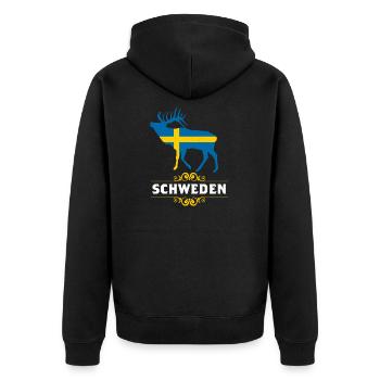 Sweden Urlaub Elch Ich liebe Schweden - Unisex Premium Bio Zip Hoodie - Schwarz - Hinten - Nico (187cm)