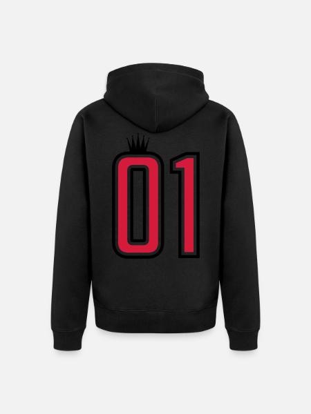 01 eins krone 1 nummer - Unisex Premium Bio Zip Hoodie - Schwarz
